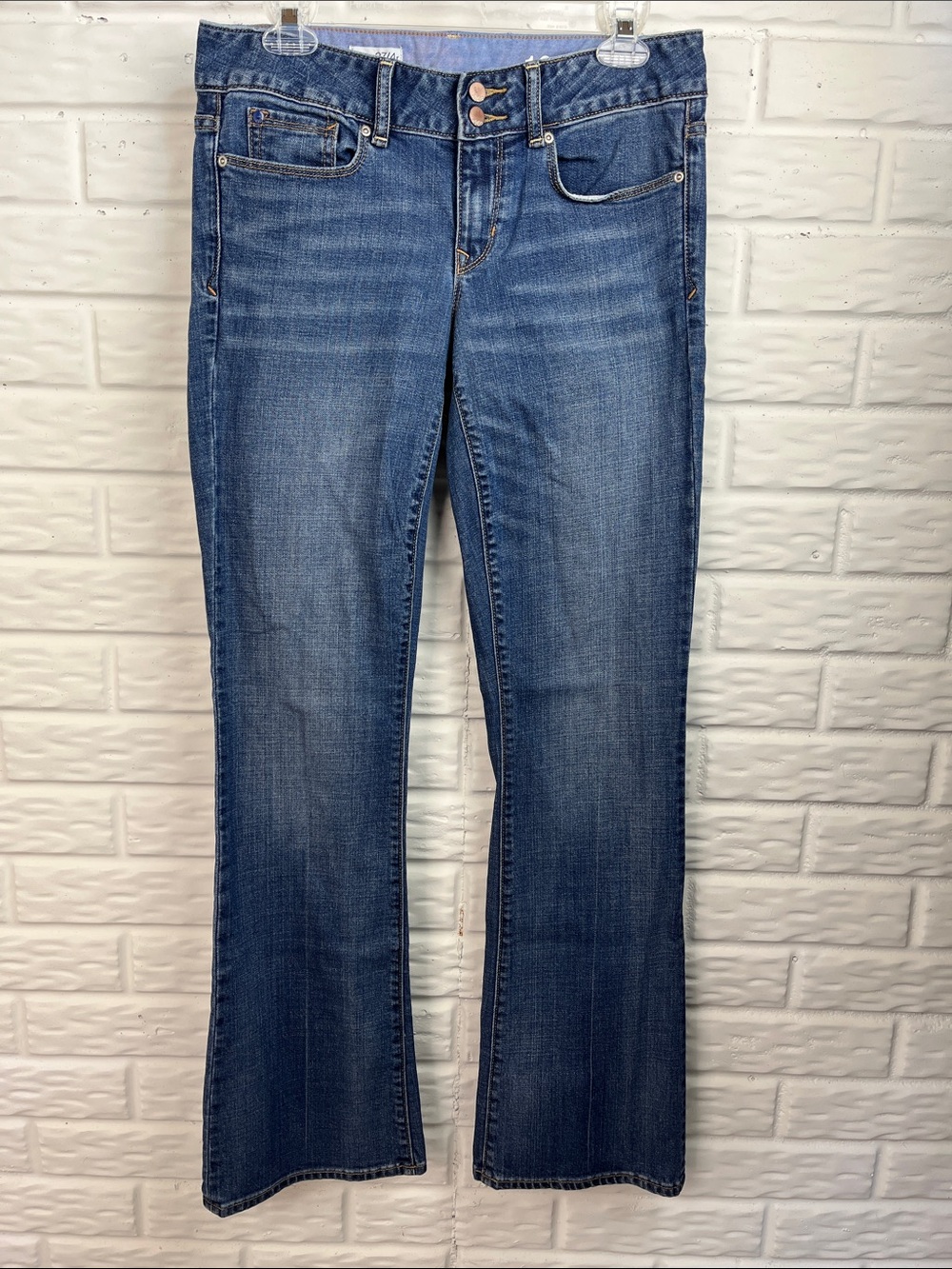 GAP 1969 PERFECT BOOT CUT DENIM JEANS DOUBLE BUTTON MID RISE 33 inseam SZ 27/4